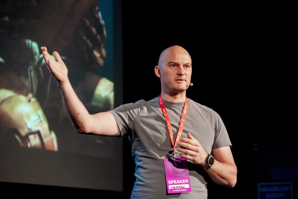Keynote speaker presenting to the AI Summit Europe audience
